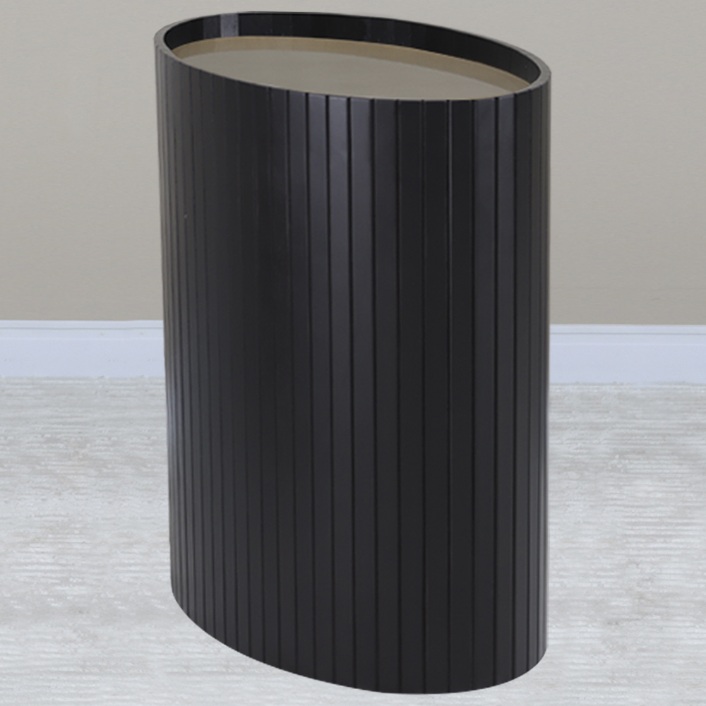 Mesa De Apoio Lateral Oval Tampo Vidro Glow Madeira Ebano Preto Nacc
