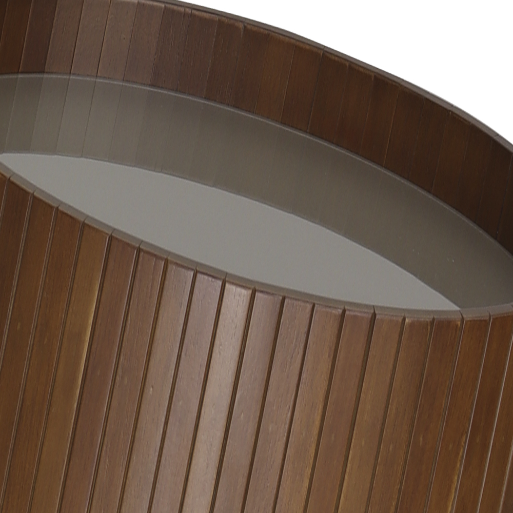 Mesa De Apoio Lateral Oval Tampo Vidro Glow Madeira Pinhao Nacc