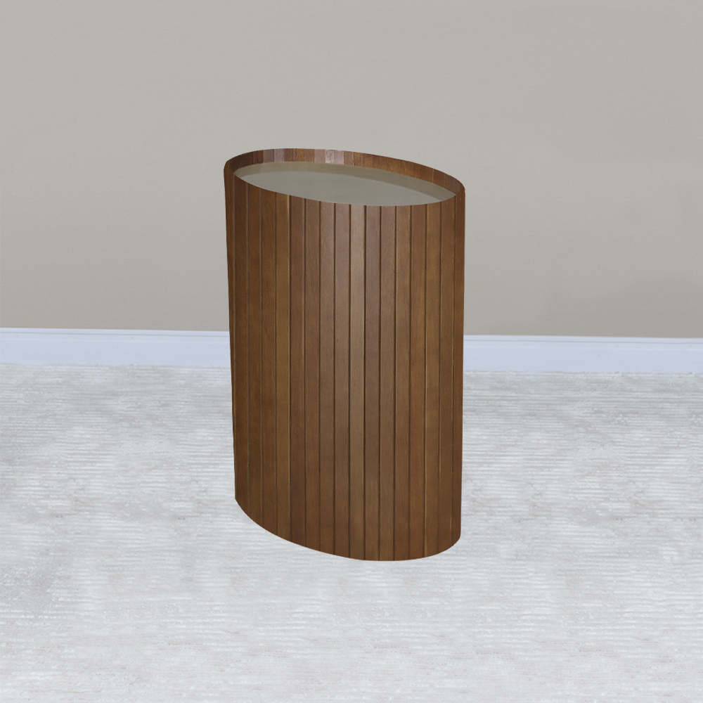 Mesa De Apoio Lateral Oval Tampo Vidro Glow Madeira Pinhao Nacc