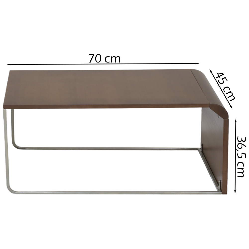 Mesa De Centro Alta Madeira Pinhao Base Metal Niquel Nacc