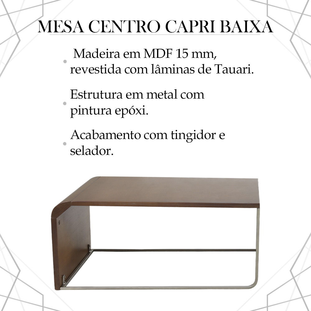 Mesa De Centro Baixa Madeira Pinhao Base Metal Niquel Nacc