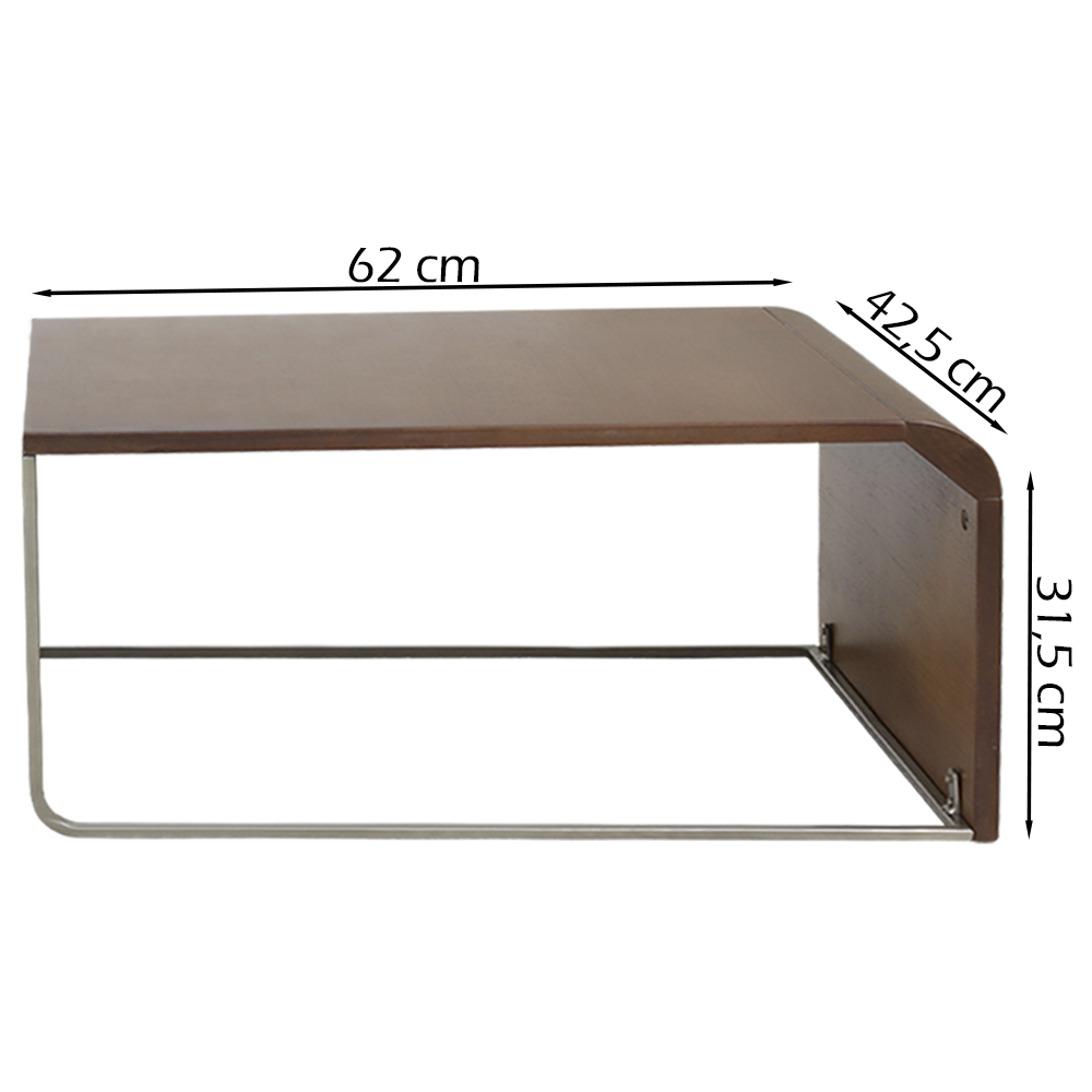 Mesa De Centro Baixa Madeira Pinhao Base Metal Niquel Nacc
