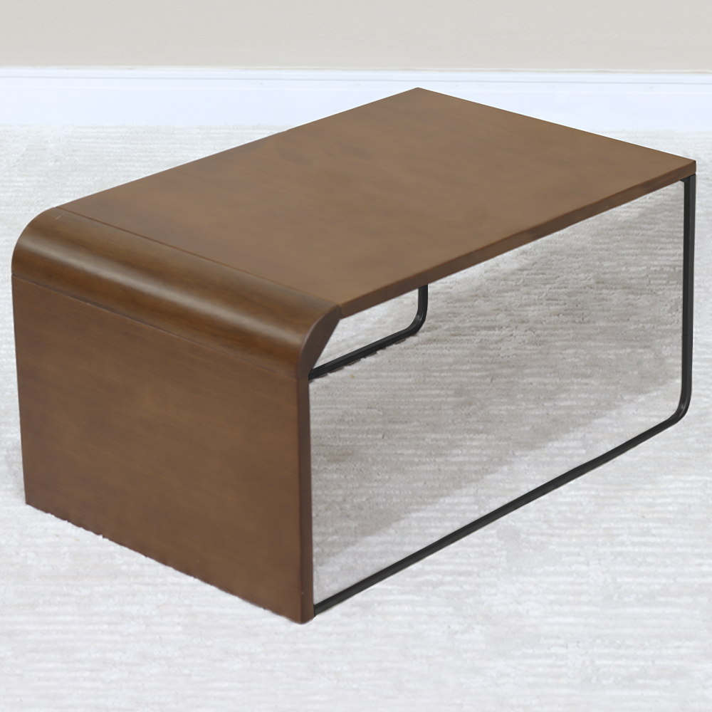 Mesa De Centro Baixa Madeira Pinhao Base Metal Preto Nacc