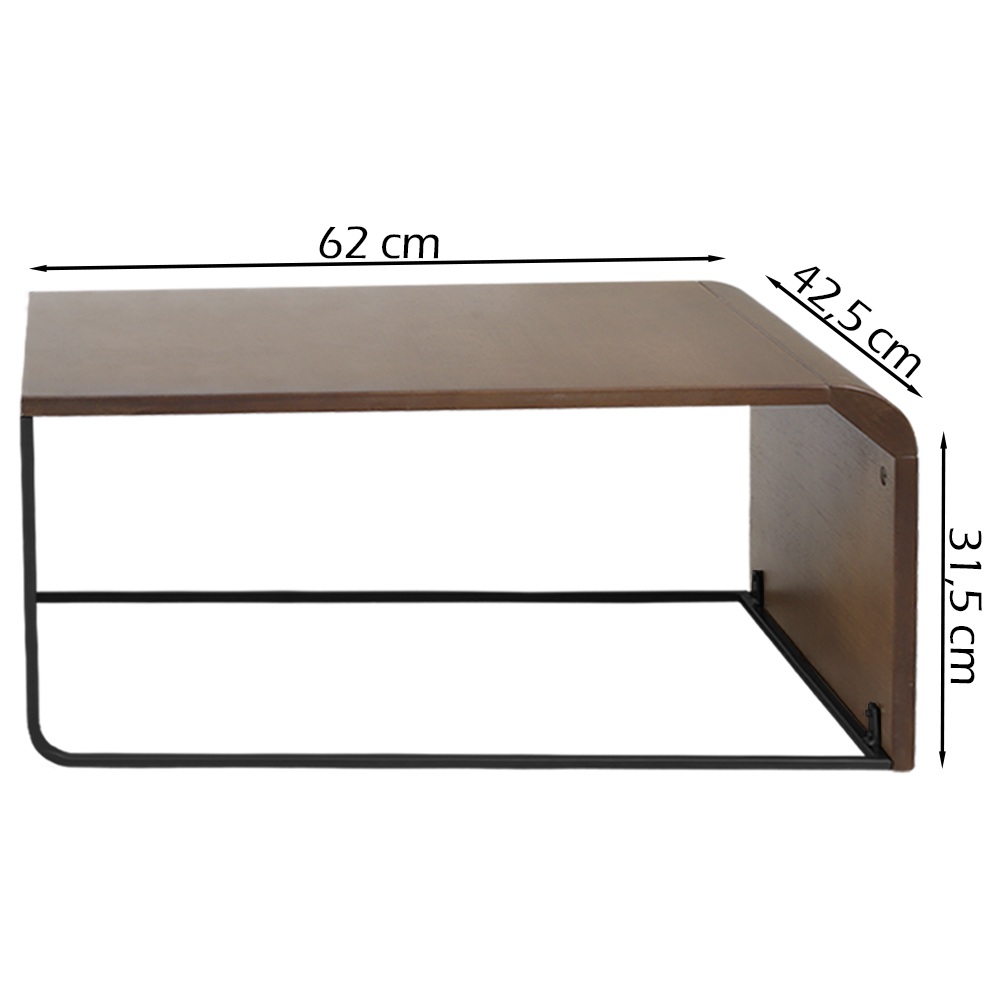 Mesa De Centro Baixa Madeira Pinhao Base Metal Preto Nacc