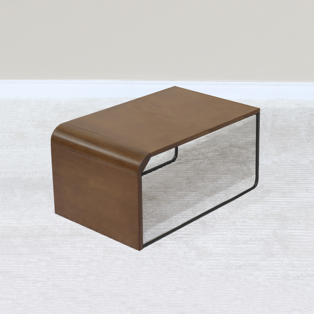 Mesa De Centro Baixa Madeira Pinhao Base Metal Preto Nacc