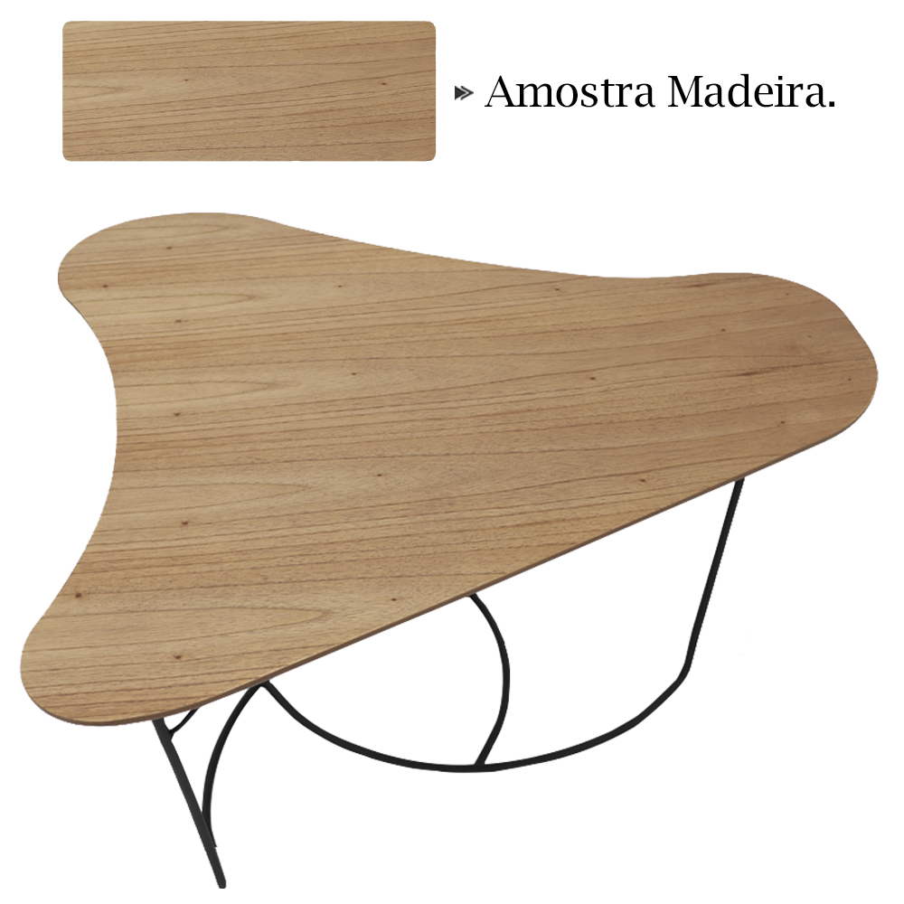 Mesa De Centro Boomerang Madeira Amendoa Base Metal Preto Nacc