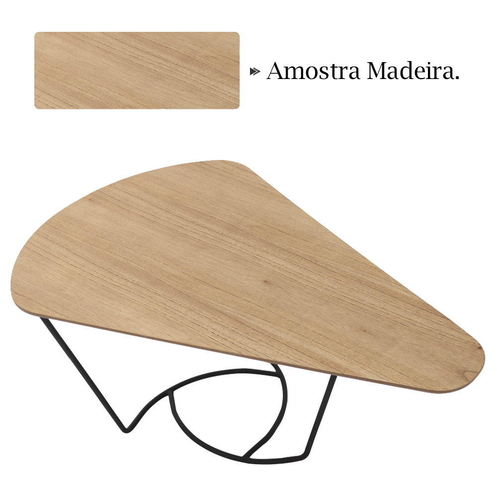 Mesa De Centro Gota Madeira Amendoa Base Metal Preto Nacc