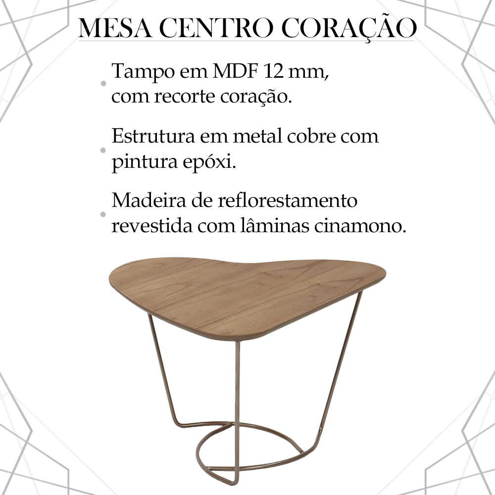 Mesa De Centro Organica Coraçao Amendoa Base Metal Cobre Nacc