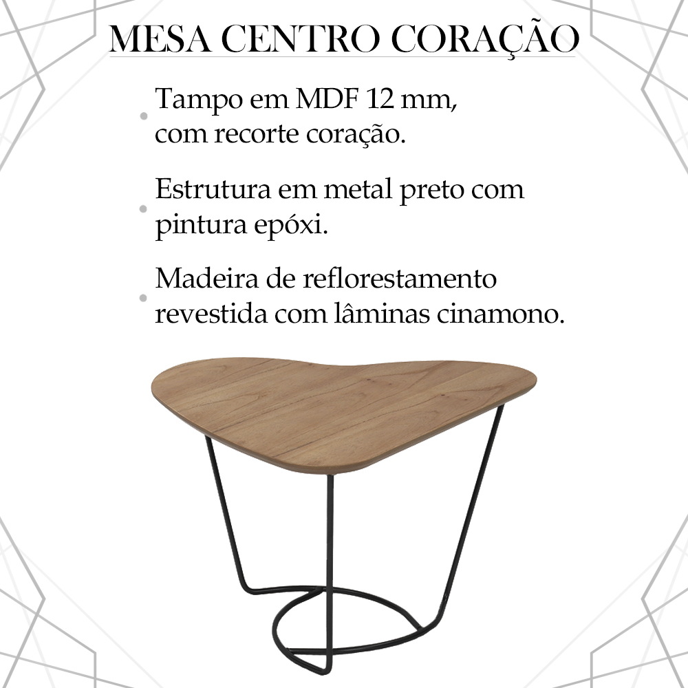 Mesa De Centro Organica Coraçao Amendoa Base Metal Preto Nacc