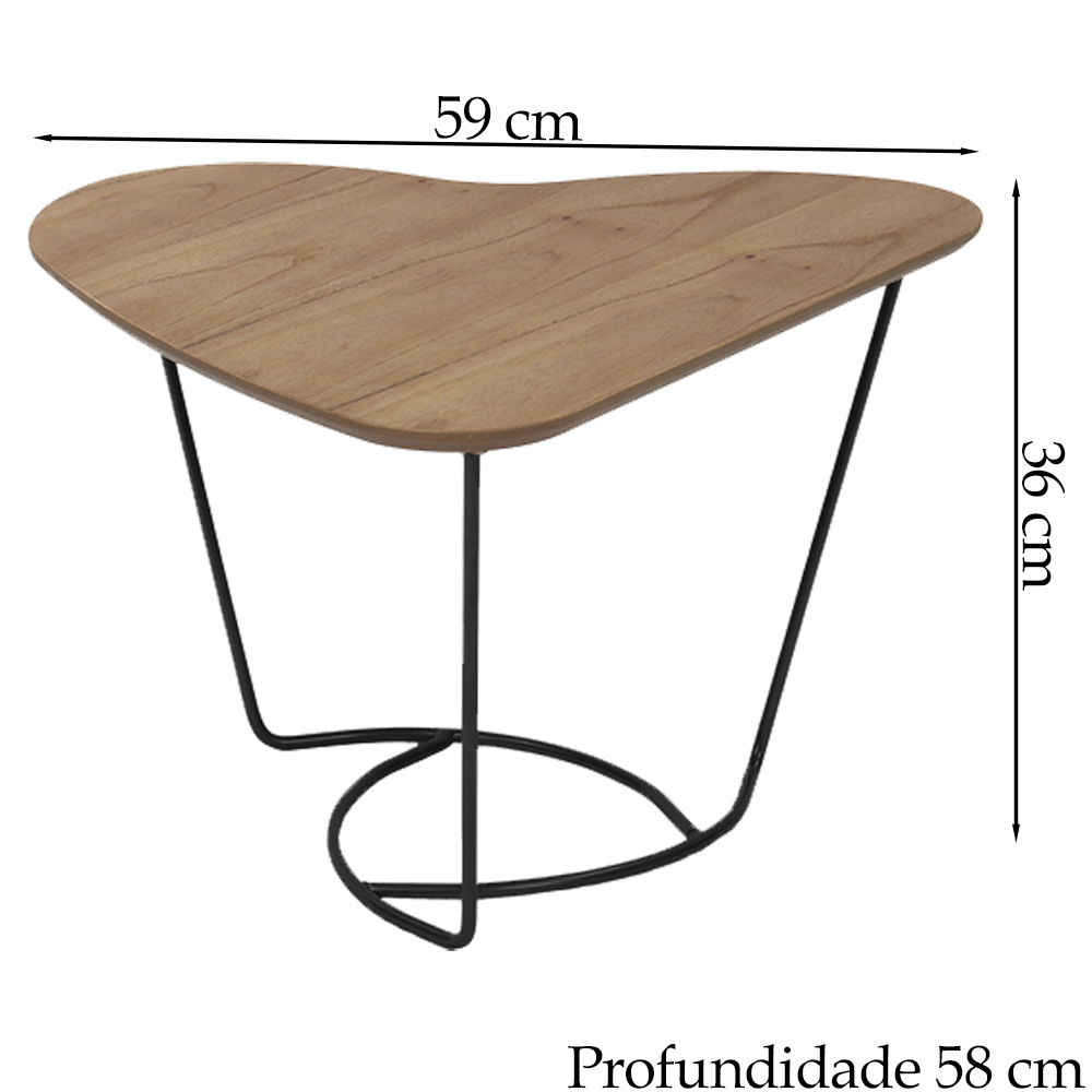 Mesa De Centro Organica Coraçao Amendoa Base Metal Preto Nacc
