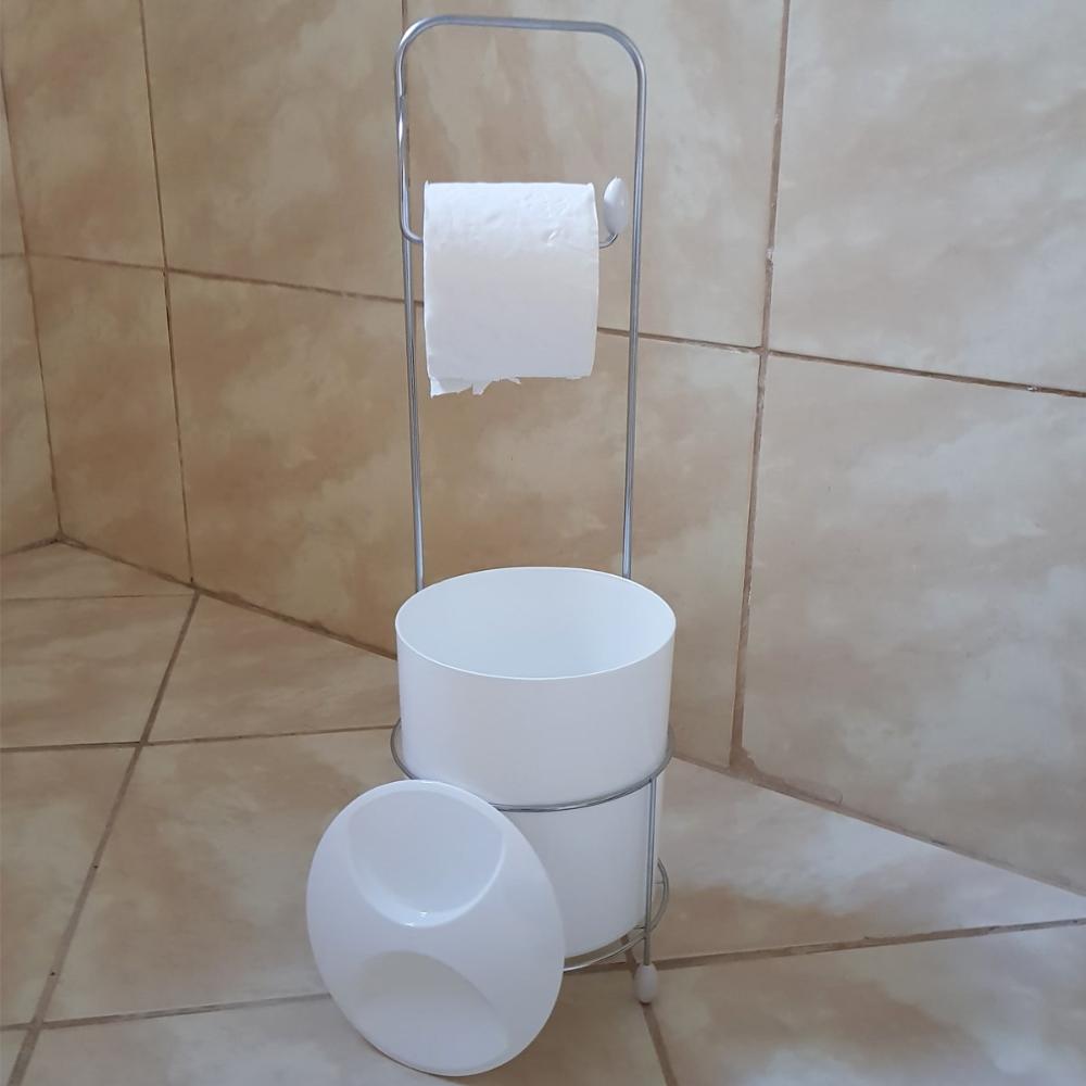 Suporte Papeleira E Lixeira Com Tampa Porta Papel Higiênico