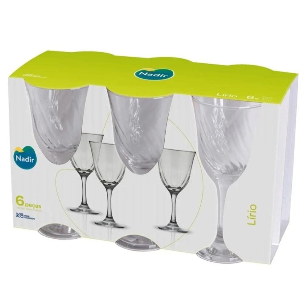 Jogo 6 Taças para Água Vinho 365ml Lírio Nadir Figueiredo em Vidro Transparente