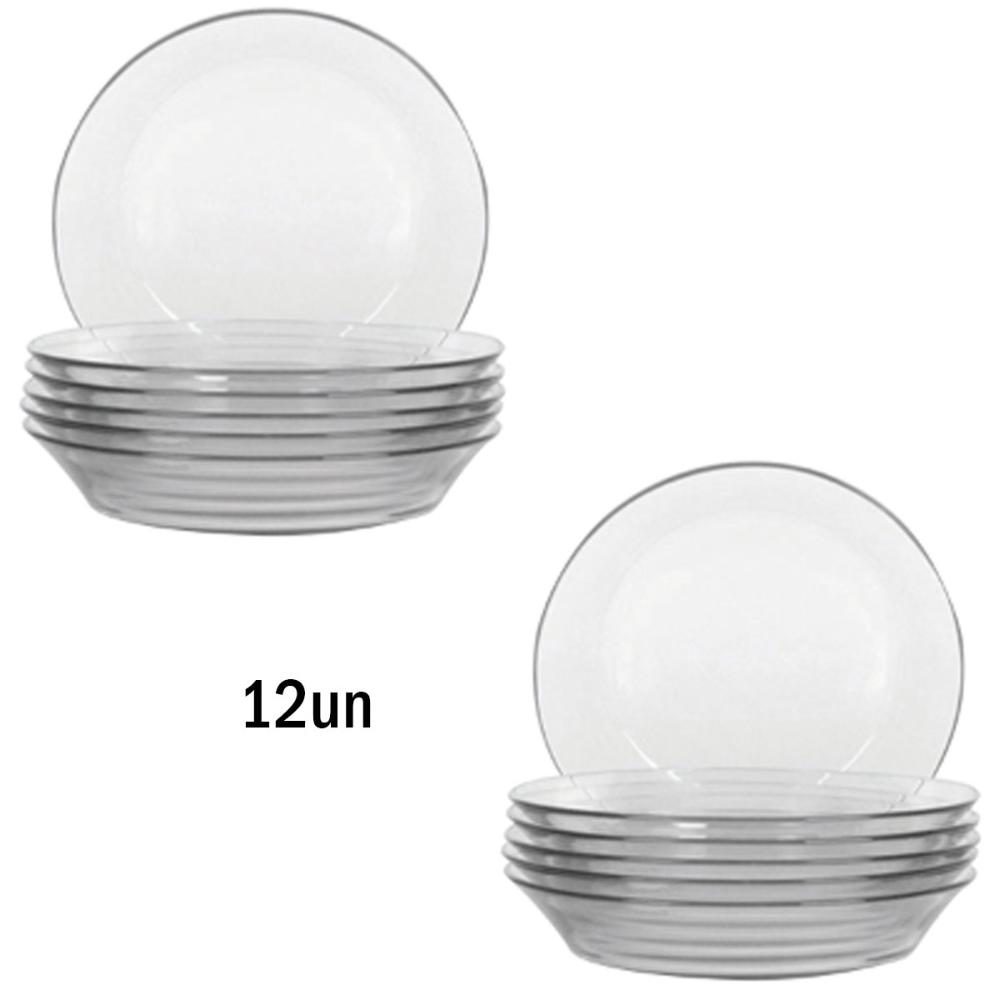 Jogo de 12 Pratos Fundos Astral Duralex 22,2cm Vidro Transpa