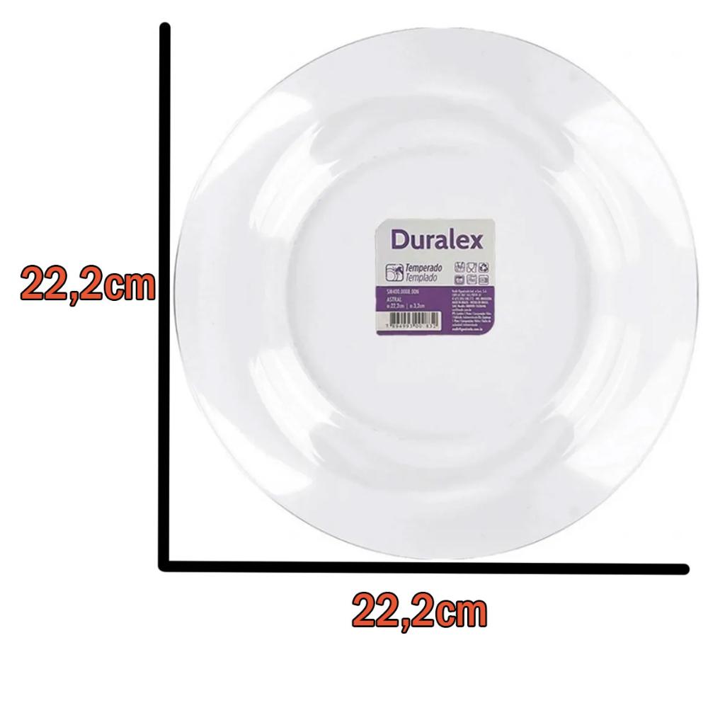 Jogo de 12 Pratos Fundos Astral Duralex 22,2cm Vidro Transpa