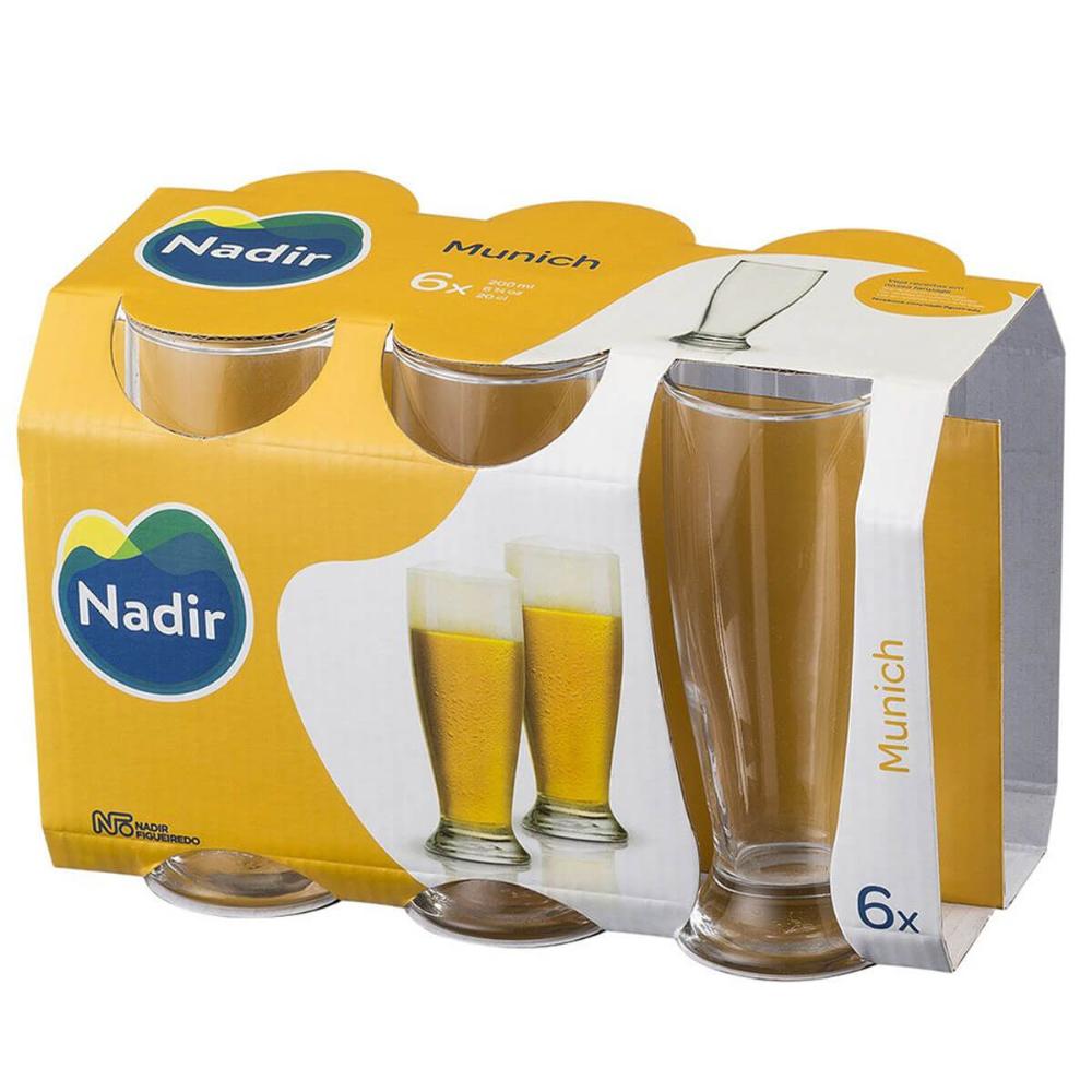 Jogo de 6 Copos Tulipa Munich de Vidro 200ml para Chopp e Cerveja Nadir Figueiredo 