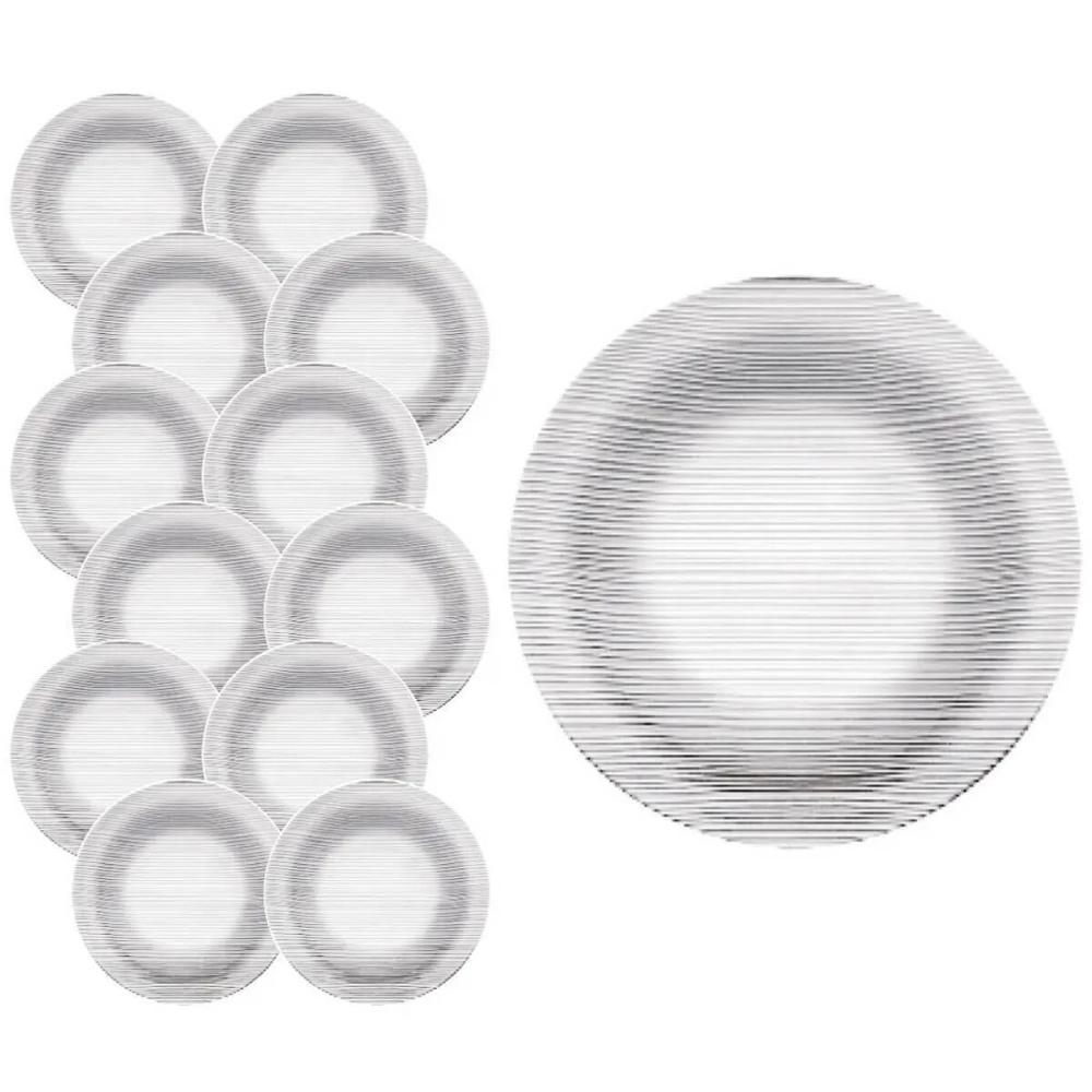 Kit 12 Pratos Fundos Duralex Pratos de Vidro Redondos Diamante 22cm Nadir Transparentes