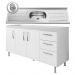 Balcão Gabinete Pia Inox 160cm Nathan 3 Portas Branco - Nathy Móveis