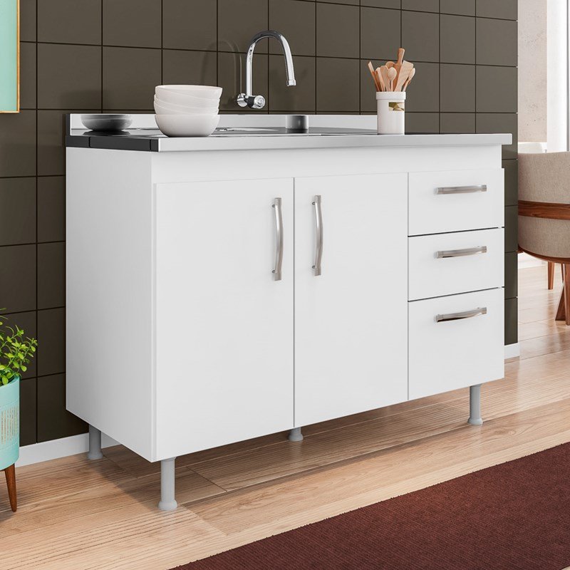 Balcão Gabinete de Pia 120cm Nathan 2 Portas Branco - Nathy Móveis