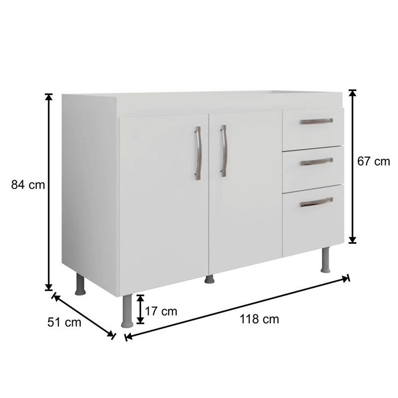 Balcão Gabinete de Pia 120cm Nathan 2 Portas Branco - Nathy Móveis