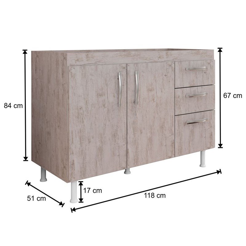 Balcão Gabinete de Pia 120cm Nathan 2 Portas Rústico - Nathy Móveis