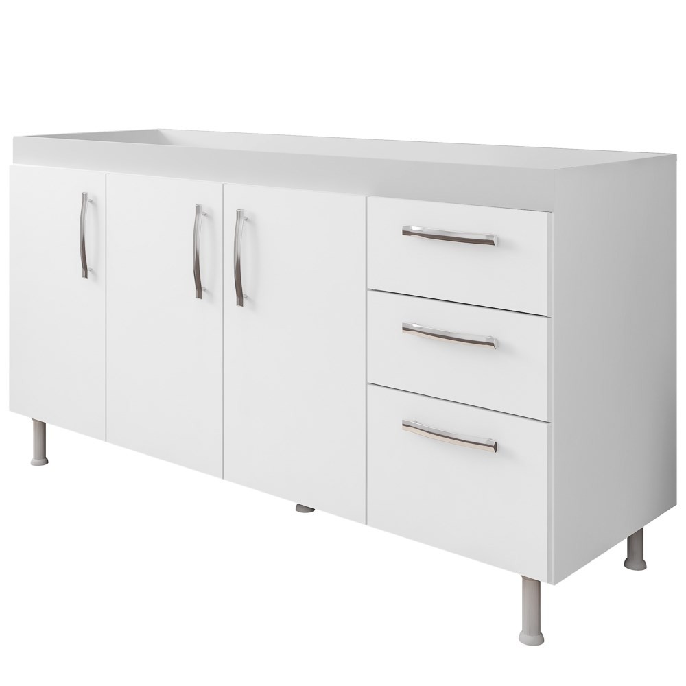 Balcão Gabinete de Pia sem Tampo 160cm Nathan 3 Portas Branco - Nathy Móveis