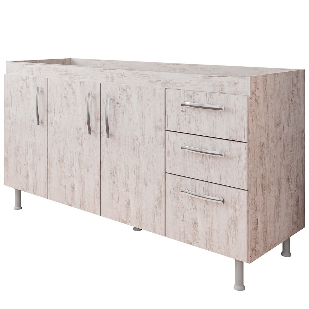 Balcão Gabinete de Pia sem Tampo 160cm Nathan 3 Portas Rústico - Nathy Móveis