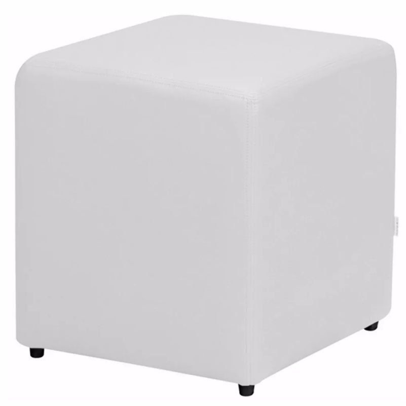 Puff Quadrado Corino Branco - Nay Estofados
