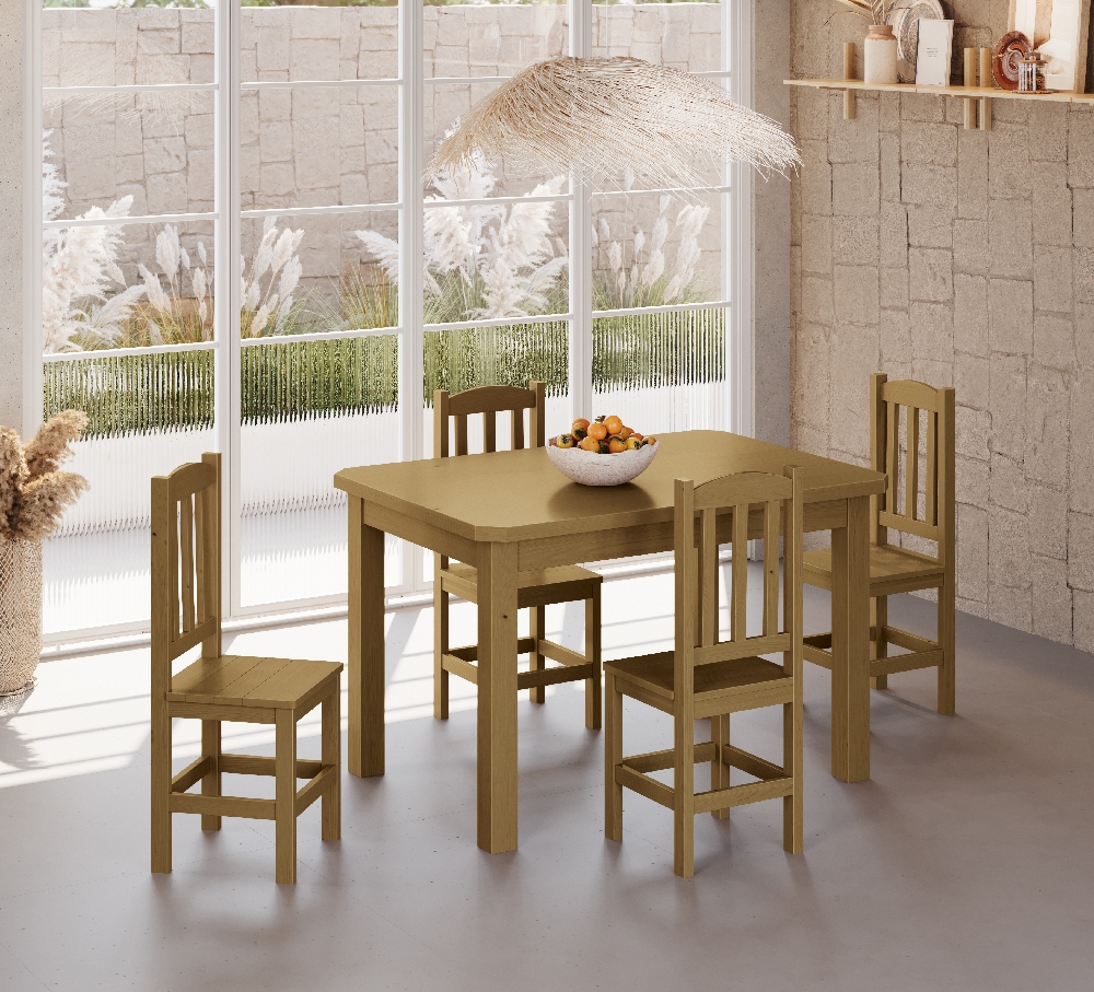 Conjunto Mesa De Madeira Nogueira Maciça 120x88 + 4 Cadeiras Sfa