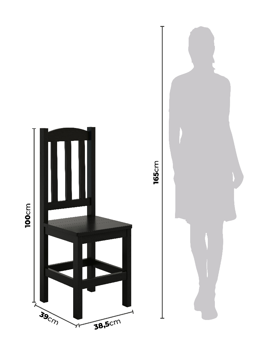 Conjunto Mesa Preta De Madeira Maciça 88x88 + 4 Cadeiras Madeira Para Cozinha Sala De Jantar  Sfa