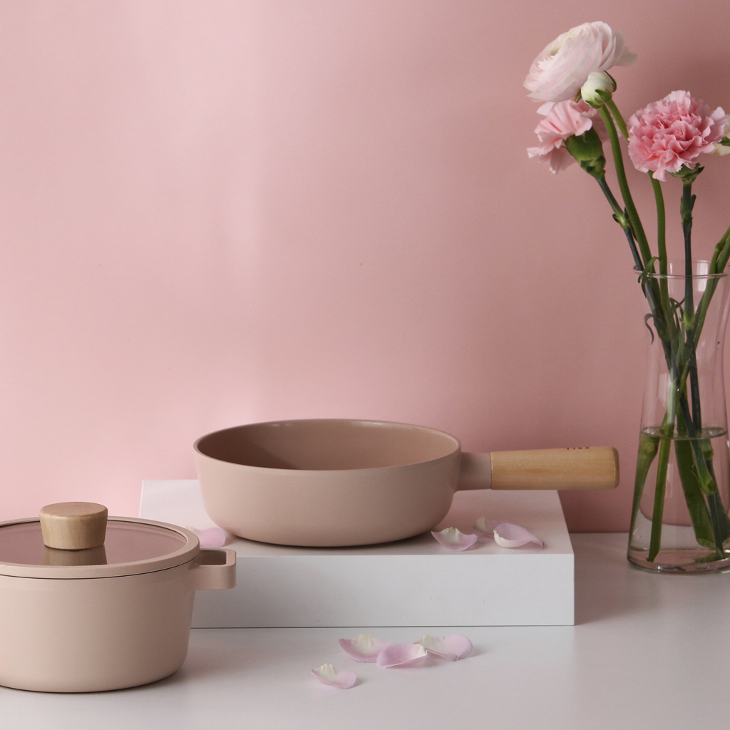 Conjunto de Panelas Indução com Revestimento Cerâmico - FIKA Rosa - Neoflam - 5 Peças