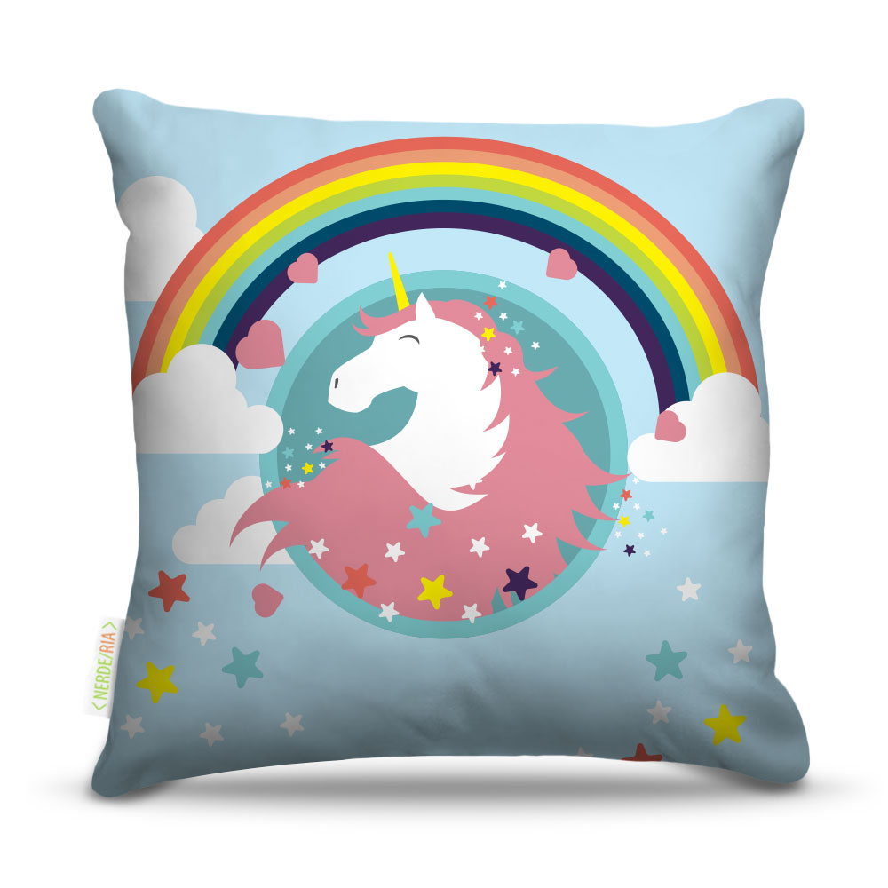 Almofada 40 x 40cm Nerderia e Lojaria unicornio roxo colorido