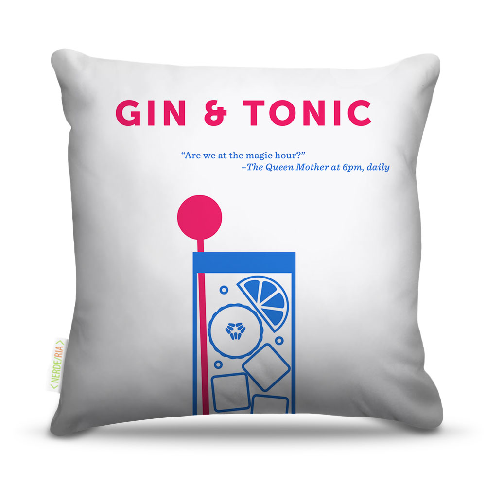 Almofada 45 x 45cm  Nerderia e Lojaria bebidas vetor gin e tonica colorido