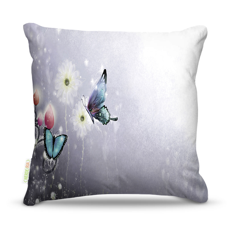 Almofada 45 x 45cm  Nerderia e Lojaria buttlerfly cinza colorido