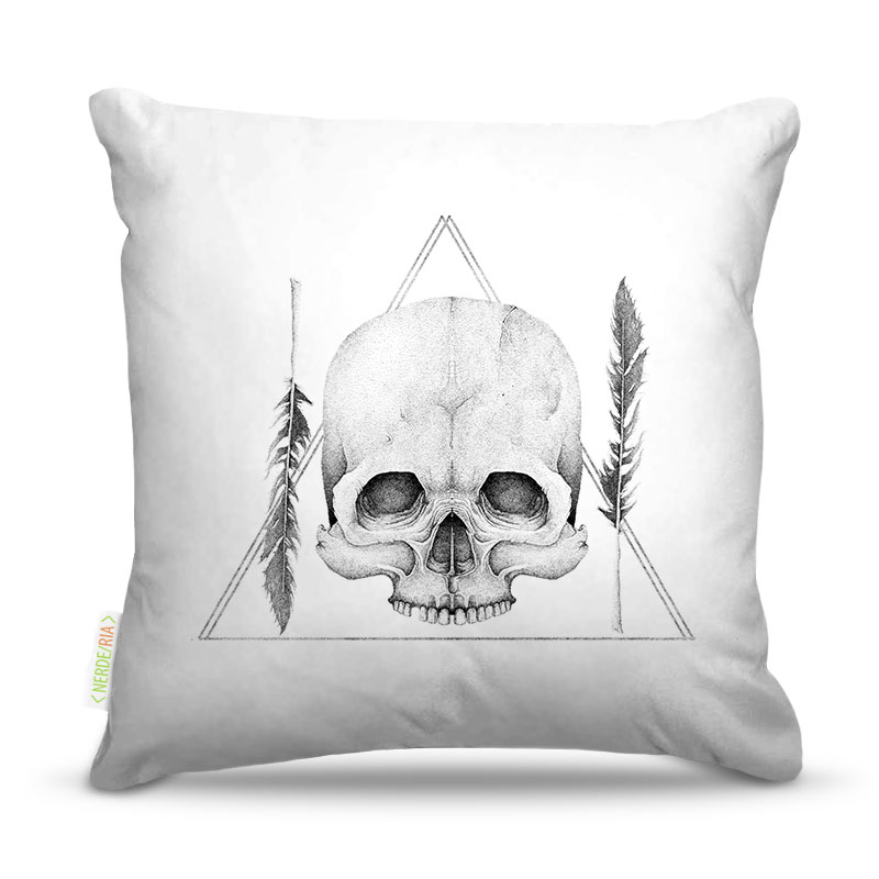Almofada 45 x 45cm  Nerderia e Lojaria caveira pontialismo colorido