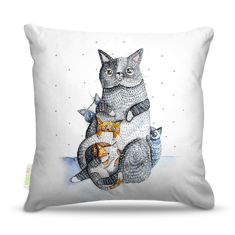 Almofada 45 x 45cm  Nerderia e Lojaria gatos gordos surreais colorido