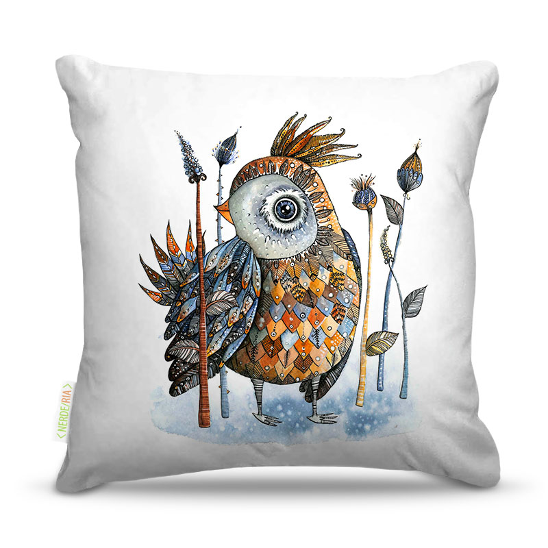 Almofada 45 x 45cm  Nerderia e Lojaria passaro surreal colorido