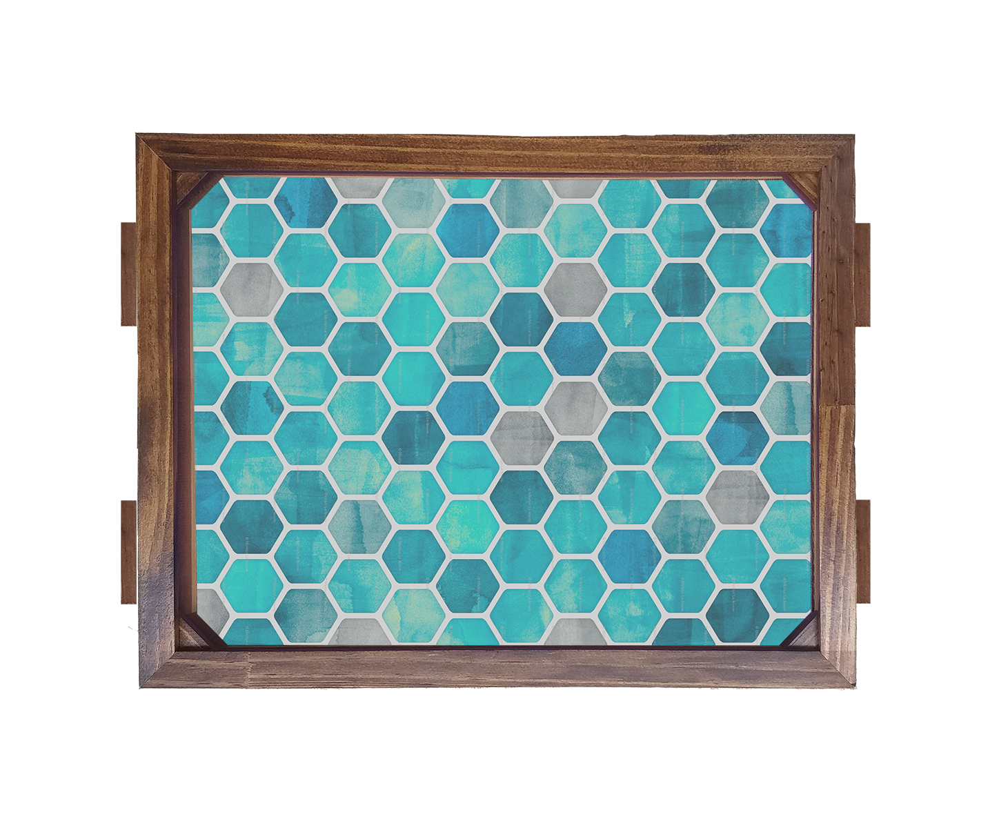 Bandeja De Madeira Geometrico Azul