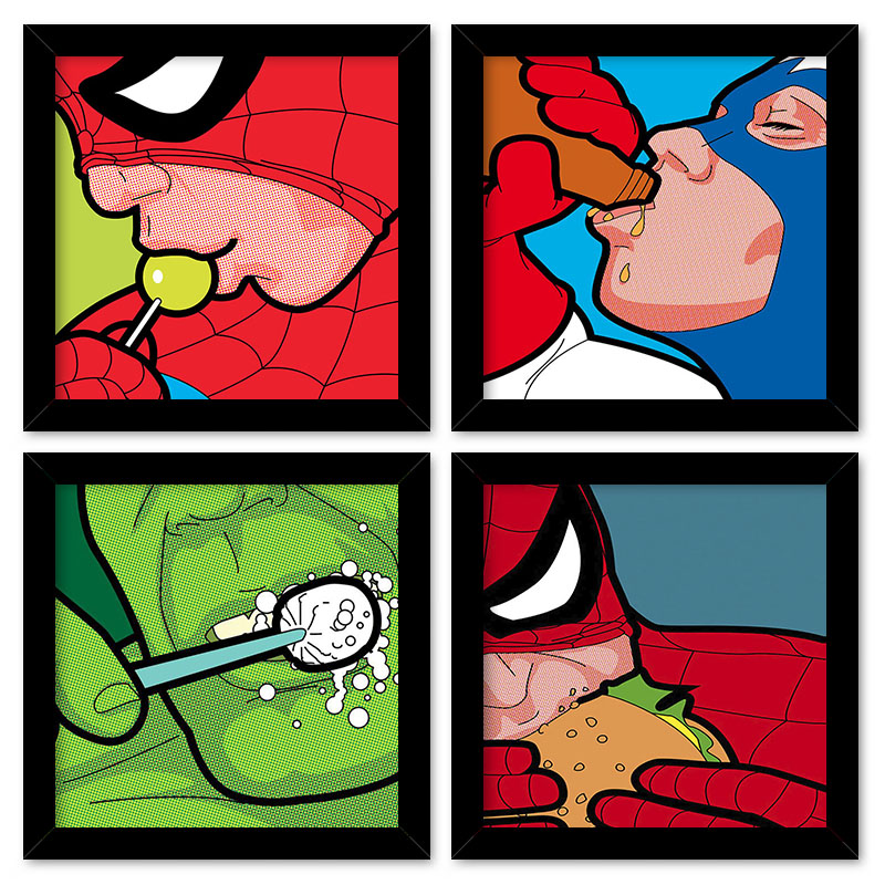 COMBO DE QUADROS 23X23cm (4 UNIDADES) FOOD HEROIS
