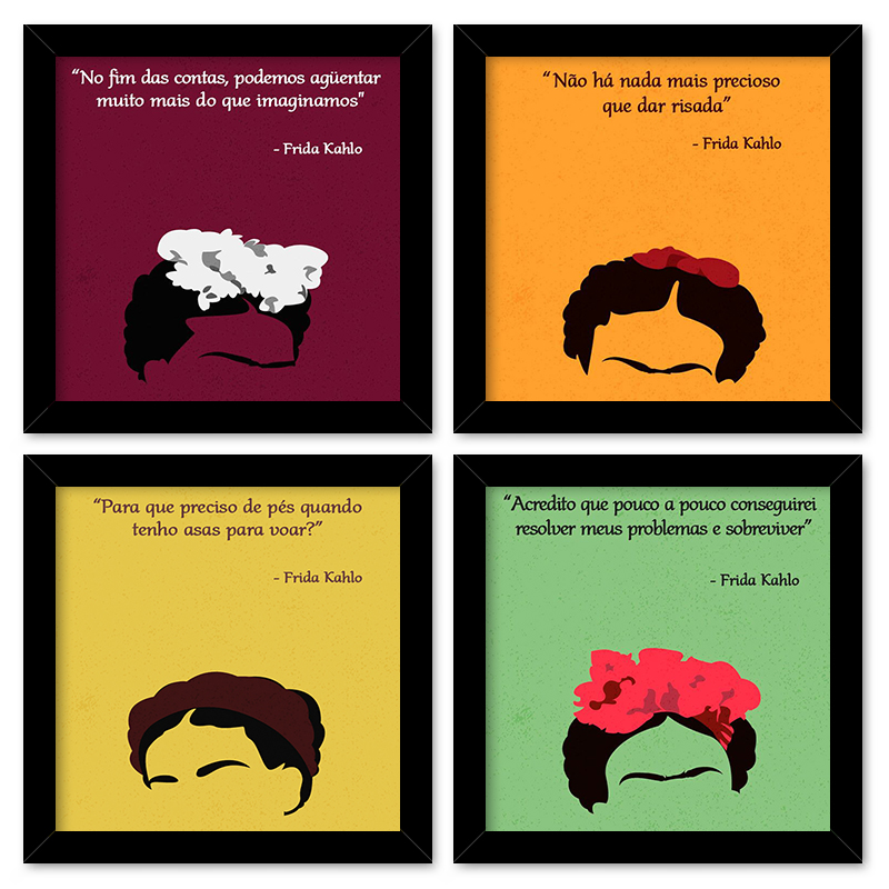 COMBO DE QUADROS 23X23cm (4 UNIDADES) FRIDA FRASES