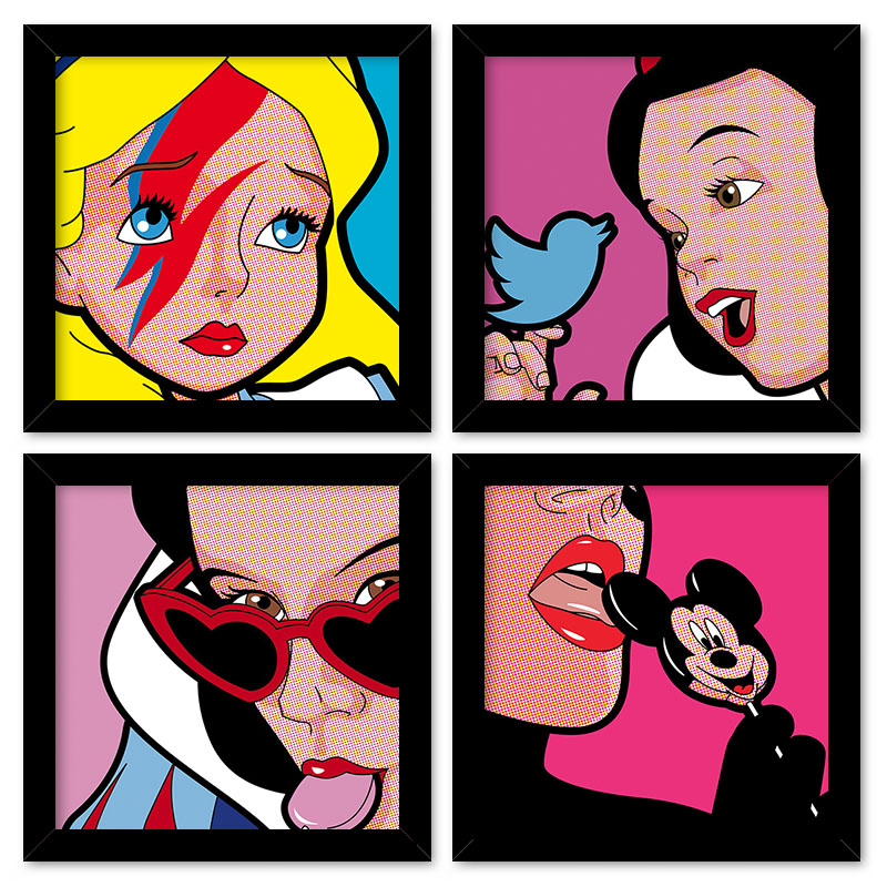 COMBO DE QUADROS 23X23cm (4 UNIDADES) GAROTAS POP ART