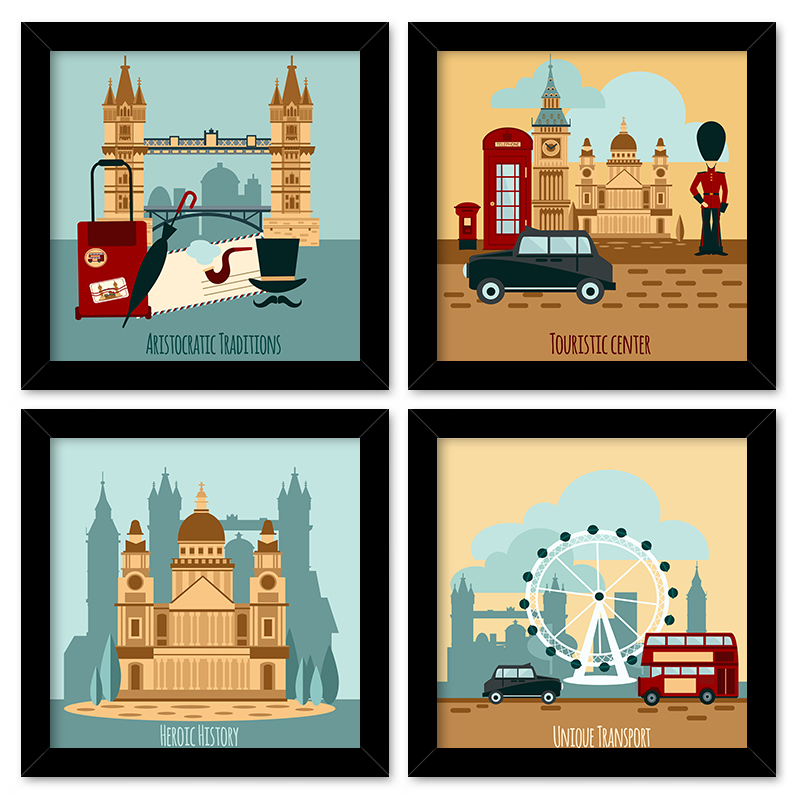 COMBO DE QUADROS 23X23cm (4 UNIDADES) LONDON