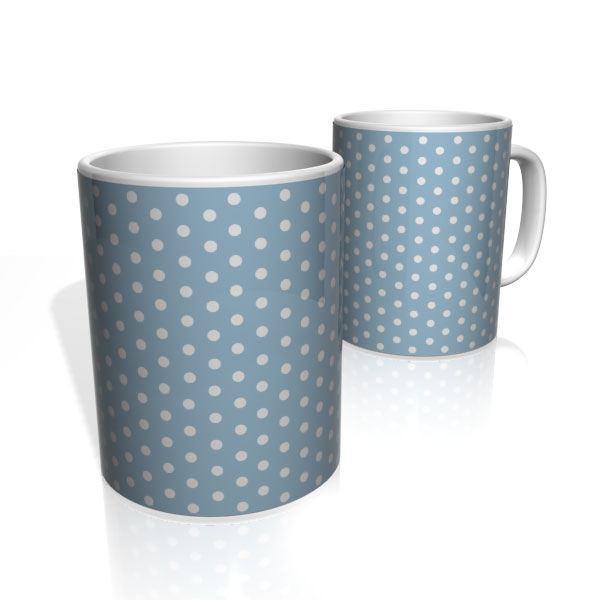 Caneca De Porcelana Nerderia e Lojaria azul com bolinhas brancas colorido