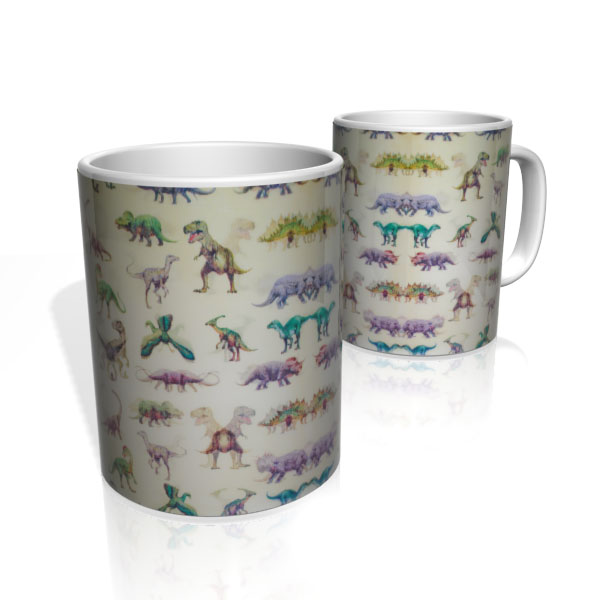Caneca De Porcelana Nerderia e Lojaria dinossauros colorido