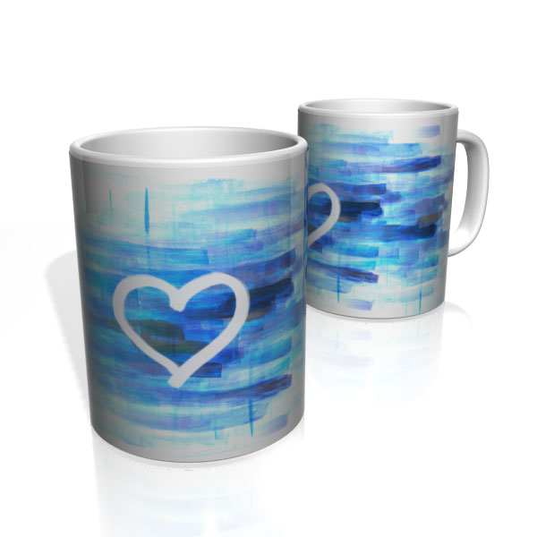 Caneca De Porcelana Nerderia e Lojaria heart with blue colorido