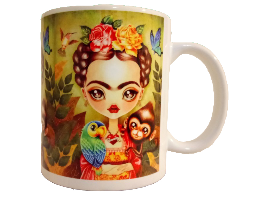 Caneca decorativa Nerderia e Lojaria frida animais colorido