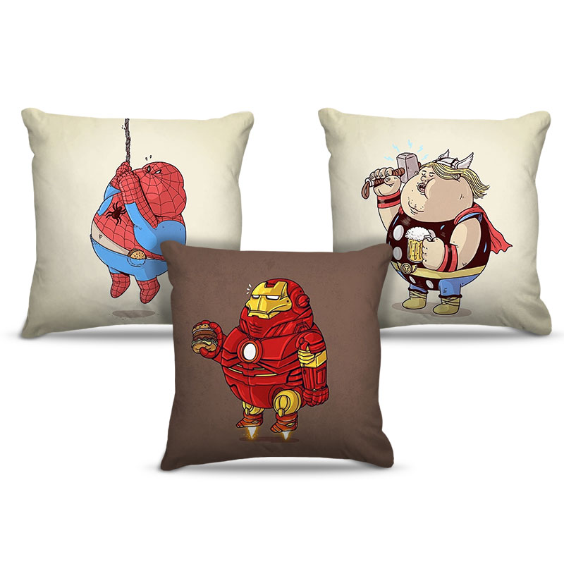 Combo de almofadas 40 x 40 cm (3und.) Nerderia e Lojaria herois gordos 02 colorido