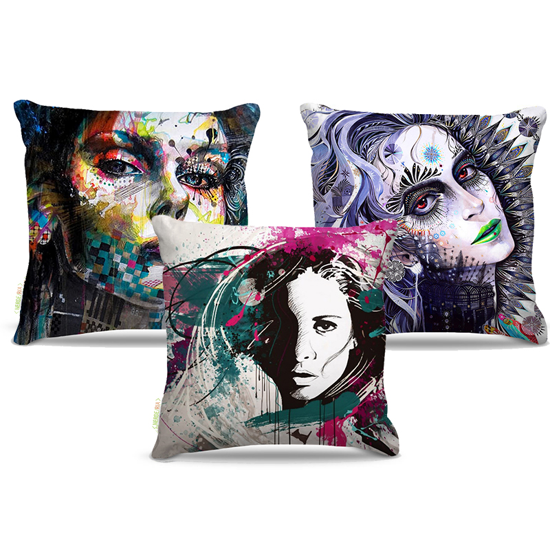 Combo de almofadas 40 x 40 cm (3und.) Nerderia e Lojaria mulher surreal colorido