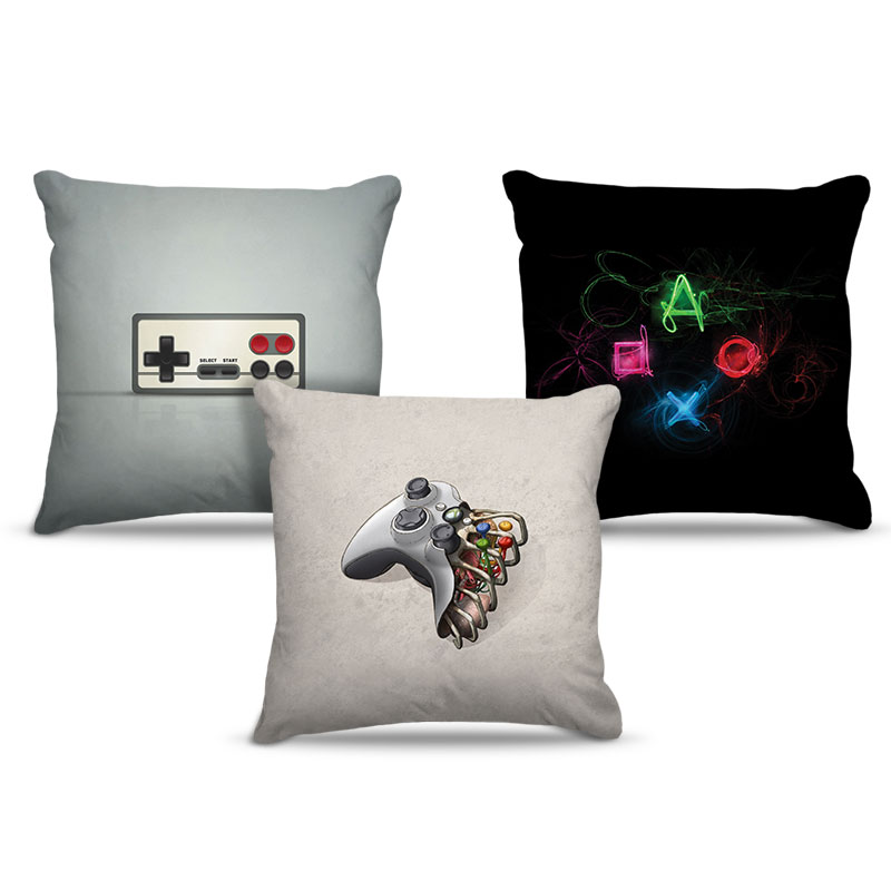 Combo de almofadas 45 x 45 cm (3und.) Nerderia e Lojaria controles 02 colorido