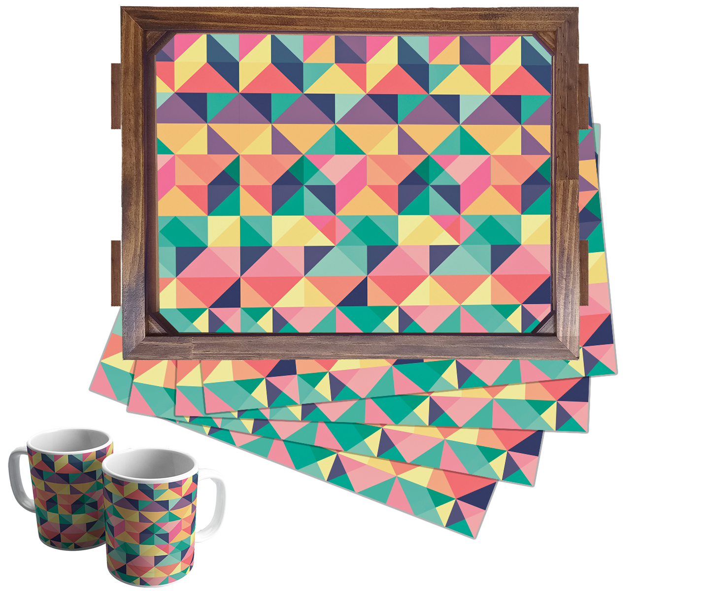Kit Bandeja Com 2 Canecas E 4 Jogos Americano