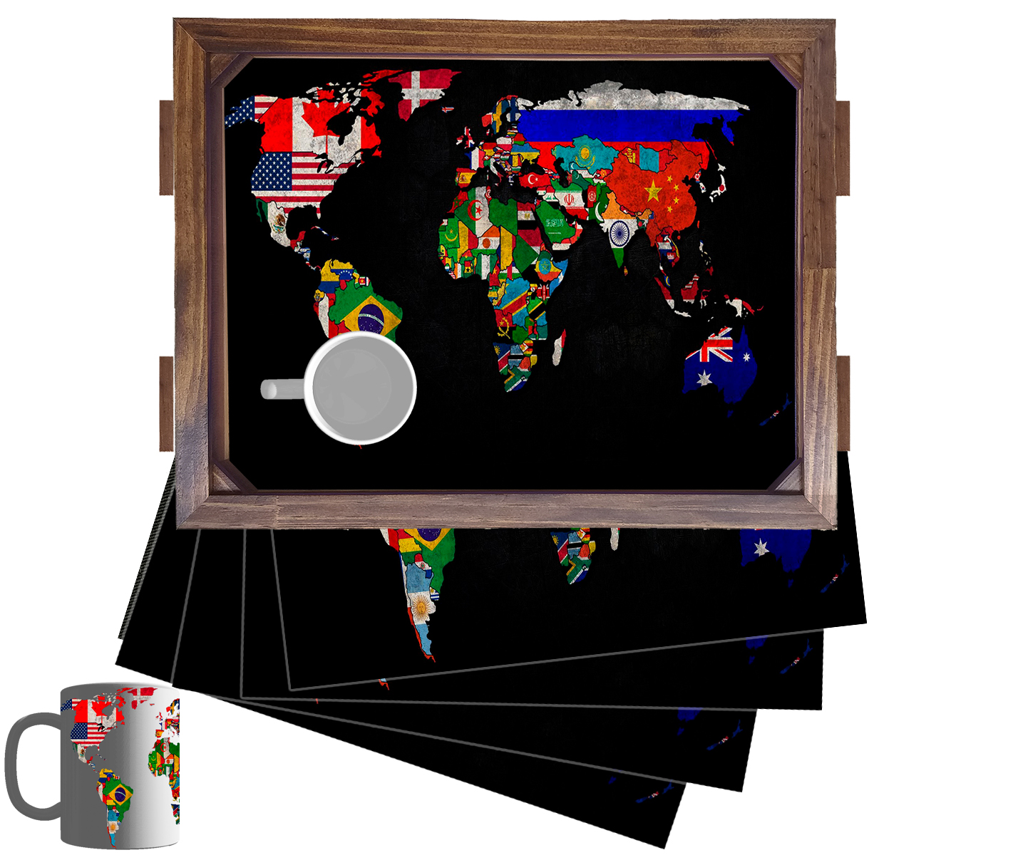 Kit Bandeja Com 2 Canecas E 4 Jogos Americano